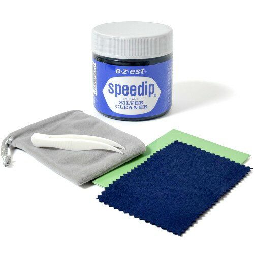 ノーブランド品スピーディップ80g1個セット手軽なお手入れシルバークリーナーピンセット付ミニクロス付アクセ収納ポーチ付S925洗浄液