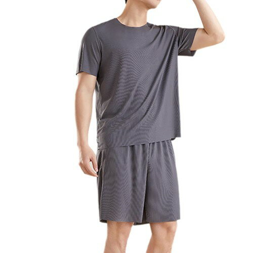 パジャマ 冷感 ルームウェア 上下セット 半袖 半ズボン メンズ 肌に優しい 速乾 アイスシルク 通気性 柔らかい 快適 スタイリッシュ リラックス (JP, アルファベット ジャスポ, O, ダークグレー)