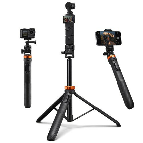 KF CONCEPT セルフィー棒三脚、69インチ伸縮式ライトスタンド（1/4インチネジとリモコン付き）、DJI OSMO Pocket 3用カメラ・スマートフォン用ミニ三脚、ライト、スマートフォン、アクションカメラ、プロジェクターに対応