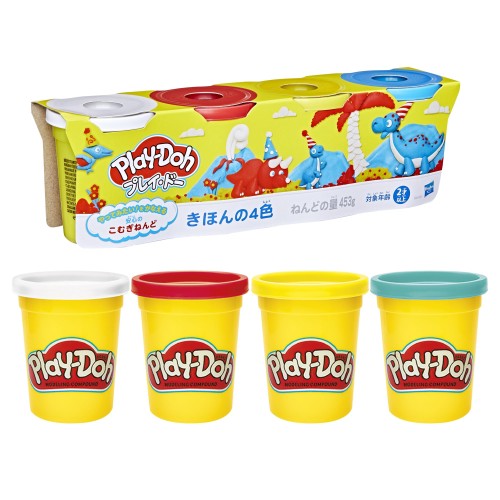 ハズブロ(HASBRO) プレイ・ドー Play-Doh きほんの4色 カラフルなこむぎねんど シングル缶112gが4個入ったセット 2歳以上の子供向け アート、図工、クラフト、手芸、パーティーの記念品に最適 B6508 正規品