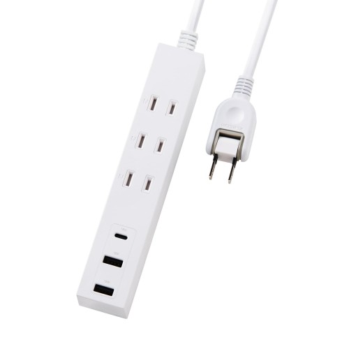 エレコム 電源タップ USB コンセント 15W AC×3個口 USB-A×2 USB-C×1 3m 極性プラグ対応 (N極) ホワイト..
