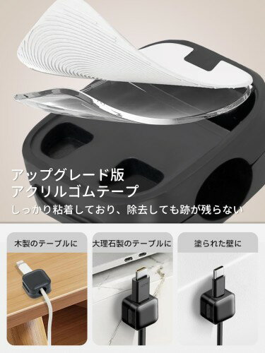 ケーブルホルダー マグネット ケーブルクリップ 超薄型・様々な配線対応・片手で楽々 コードホルダー ケーブルフック コードクリップ マグネット ケーブル 固定 磁石