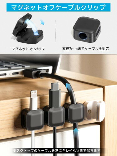 ケーブルホルダー マグネット ケーブルクリップ 超薄型・様々な配線対応・片手で楽々 コードホルダー ケーブルフック コードクリップ マグネット ケーブル 固定 磁石