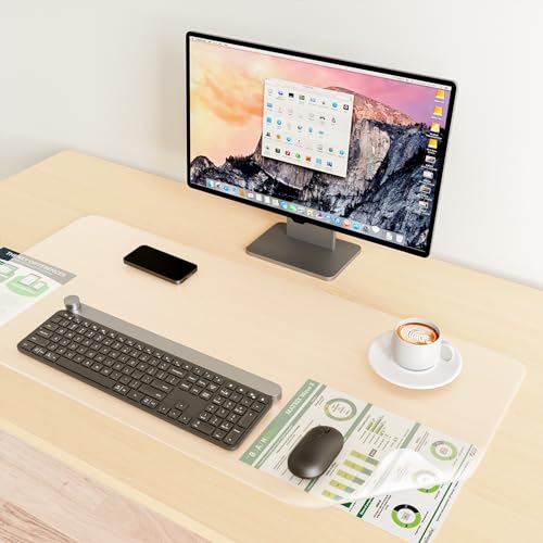 YSAGi 透明 デスクマット マウス対応 クリアテーブルマット PVC製 大型マウスパッド 耐熱性 防水 滑り止め 帯電防止 円形の端 縁で手が痛くならない オフィス 学習机 自宅用 デスクパッド (透明, 80*40CM)