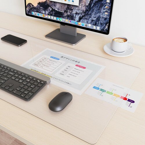 YSAGi 透明 デスクマット マウス対応 クリアテーブルマット PVC製 大型マウスパッド 耐熱性 防水 滑り止め 帯電防止 円形の端 縁で手が痛くならない オフィス 学習机 自宅用 デスクパッド (透明, 90*50CM)