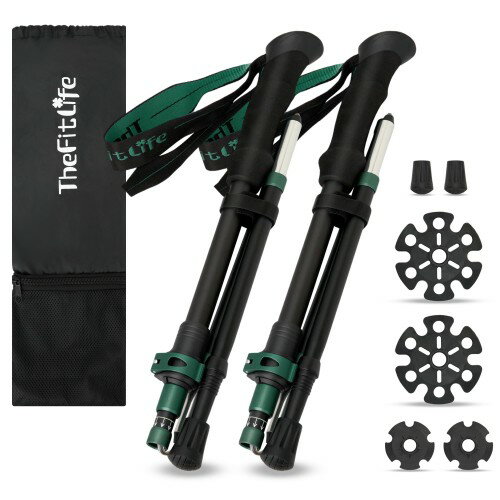 乐天商城 - TheFitLife トレッキングポール 折畳み 登山 ストック 軽量 100-120cm伸縮 ウォーキングポール ウォーキングステッキ 2本セット 登山杖 登山ポール 山登り ステッキ ハイキングポール 男性 女性 高齢者 (灰緑色)