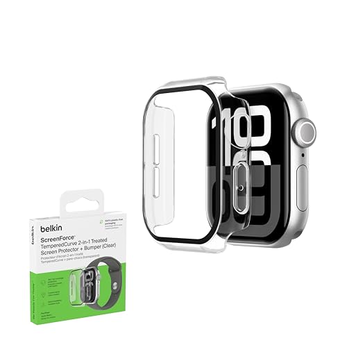Belkin Apple Watch S10 42mm用 フルカバーバンパー保護ケース 硬度9H 耐スクラッチ加工 抗菌 簡単取付 薄さ0.33mm クリアモデル OWA002fqCL