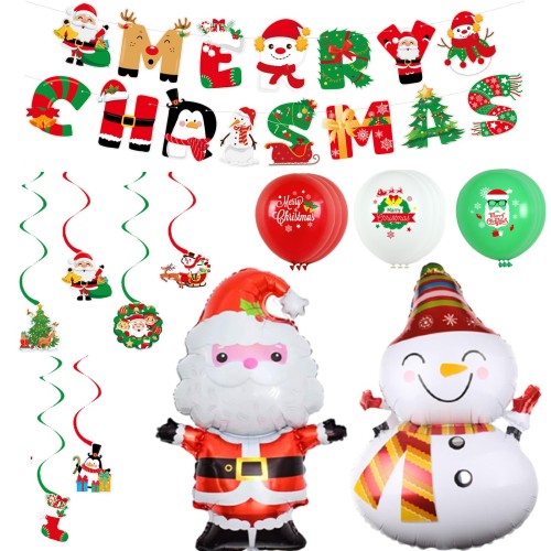 サムコス クリスマス風船 MERRY CHRISTMAS サンタクロース クリスマス飾り 装飾品 雰囲気満点 店舗 家庭用 小道具 デコレーション用小物 (レッド、グリーン, 89cm)