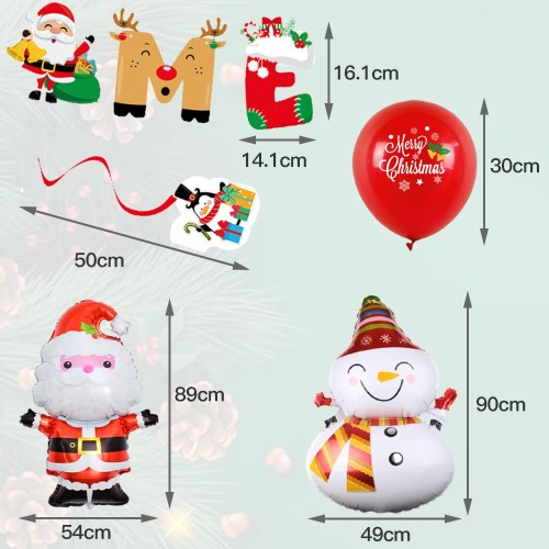 サムコス クリスマス風船 MERRY CHRISTMAS サンタクロース クリスマス飾り 装飾品 雰囲気満点 店舗 家庭用 小道具 デコレーション用小物 (レッド、グリーン, 89cm)