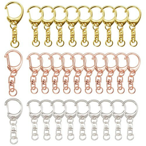 乐天商城 - YFFSFDC キーホルダー金具3色30個入り回転カン付き ハンドメイド キーリング アクセサリー DIY 手芸用品 パーツ ゴールドシルバーローズゴールド