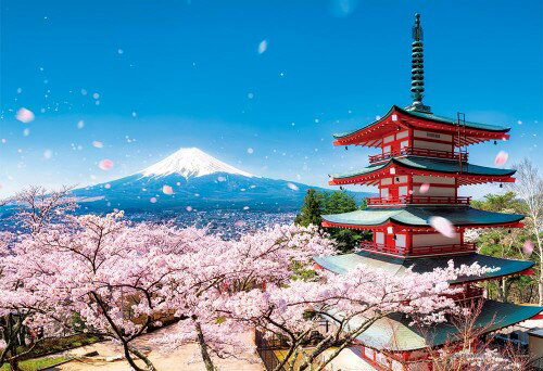 Rakuten - やのまん(Yanoman) 日本製108ピース ジグソーパズル ラージピース 日本風景 富士と桜吹雪の五重塔 山梨 (26x38cm) 01-2092 ピース請求ハガキ のり付き へら付き サービスカード付 ジグソーパズルのトリセツ付