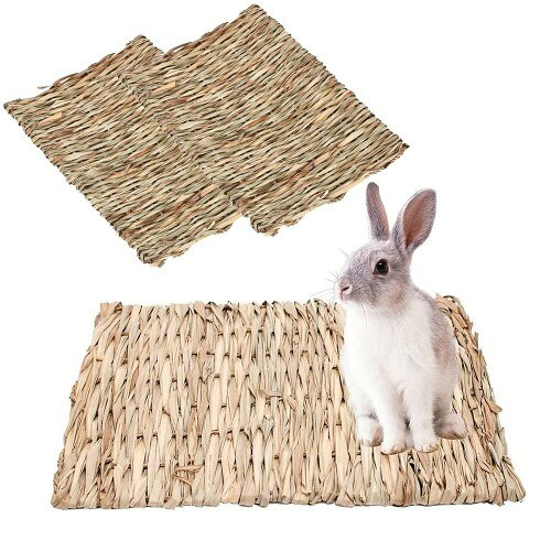 Rakuten - YFFSFDC わらっこ倶楽部 うさぎの座ぶとん ウサギマット 草の編み物 手編みクラフト うさぎ モルモット ハムスター 小動物用 ペット用品 小動物用品 ケージ内装 天然素材 休み場所 遊び場 28*21cm 3枚入