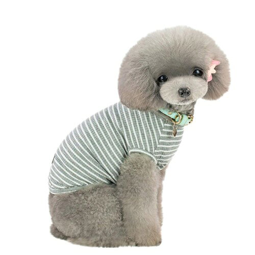 Rakuten - Kingsie 犬服 Tシャツ 夏用 犬の服 可愛い ストライプ ベスト ドッグウェア 中小型犬 猫 ペット服 春夏秋 お出かけ 散歩 (S, グレー)
