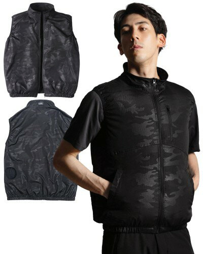 [Duerfusa] 空調 ベストのみ 洗い替え 作業服 迷彩ブラック L