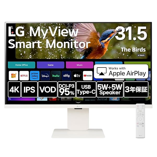 LG スマートモニター / 32SR83U-W/LG MyView Smart Monitor / 31.5インチ 4K /webOS 23 / IPS/DCI-P3 95% /アンチグレア / 5W+5Wスピーカー / AirPlay2 /Mira