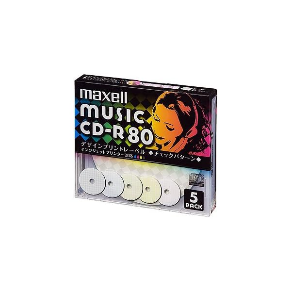 maxell 音楽用 CD-R 80分 インクジェットプリンタ対応デザインプリントワイド印刷) 5枚 5mmケース入 CDRA80PMIX.S1P5S