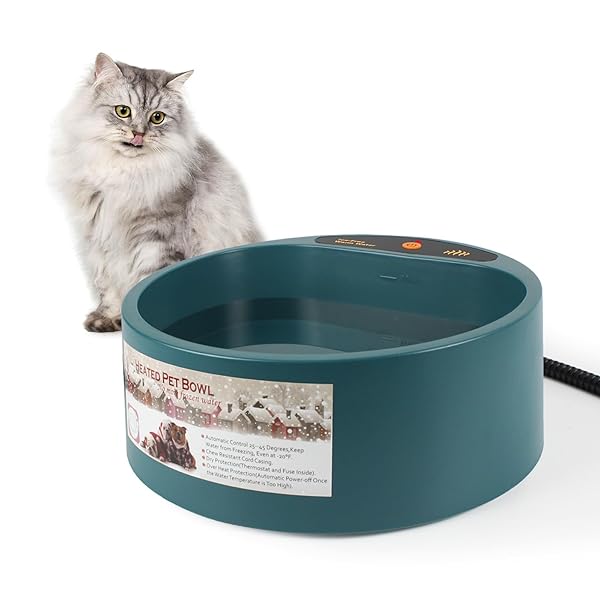 PETLESO加熱可能ペット用ボウル、猫用加熱ボウル、冬小動物茶碗、猫、ウサギ、鳥、犬給水器 加熱 室内用 屋外用 25cmx12cmサイズ 2L