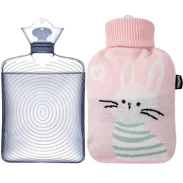 湯たんぽ 注水式 TONGMO エコ湯たんぽ 容量1.8L ニットカバー付き あったかグッズ 水漏れ防止 寒冷対策 疲労緩和 肩足腰腹対応 オフィス 寝室 男女兼用 プレゼント 暖房器具 繰り返し使用可 省エネ お湯入れ 保温グッズ ピンク ウサギ