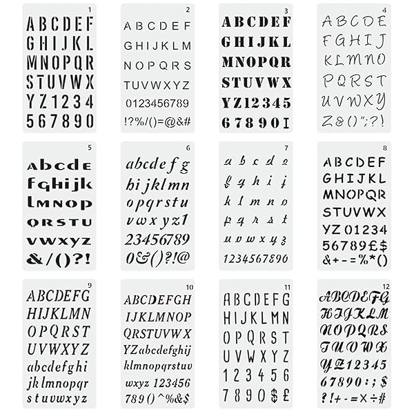 EUSTACE 12枚セット ステンシルシート アルファベット 数字 テンプレート 種類が多い ステンシルプレート 製図ステンシル 描画ステンシルプレート メッ...