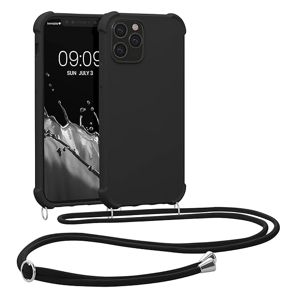kwmobile スマホショルダー Apple iPhone 12 / iPhone 12 Pro対応 ケース - TPU カバー 肩掛け ストラップ付き 黒色