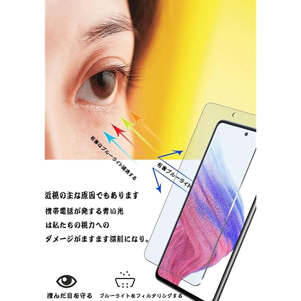【ブルーライトカット 93%】【2枚入り】Galaxy A53 5G 用の ガラスフィルム SC-53C/SCG15 用の 目の疲れ軽減 液晶保護 フィルム 保護ガラス レンズ保護フィルム
