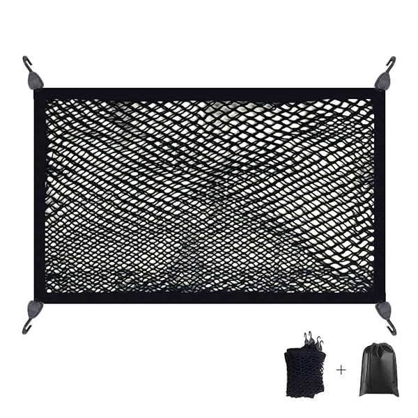 PGMARO 車用 ラゲージネット80cm *60cm 2層 ネット完全弾力 荷物落下防止 収納袋 付き 強力ネット固定フック SUV アルファード ヴェルファイア 30系 ヴォクシー ノア 80系 ハイエース C-HR セレナ 新型 RAV4 50