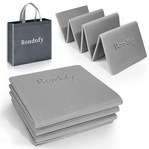 Rondofy ヨガマット 折りたたみ 6mm トレーニングマット 折り畳み 持ち運びに便利 エクササイズマット フィットネス ピラティス ヨガマット 人気 収納袋付き (グレー)