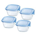 iwaki(イワキ) 耐熱ガラス 保存容器 アクアブルー 角型 SS 200ml ×4個セット パック&レンジ KBC3200BLN