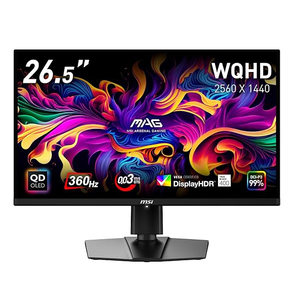 MSI QD-有機EL ゲーミングモニター MAG 271QPX QD-OLED 26.5インチ/WQHD/QD-OLEDパネル/360Hz/0.03ms(GTG)/ハードウェアブルーライトカット/DisplayHDR True Black 400/