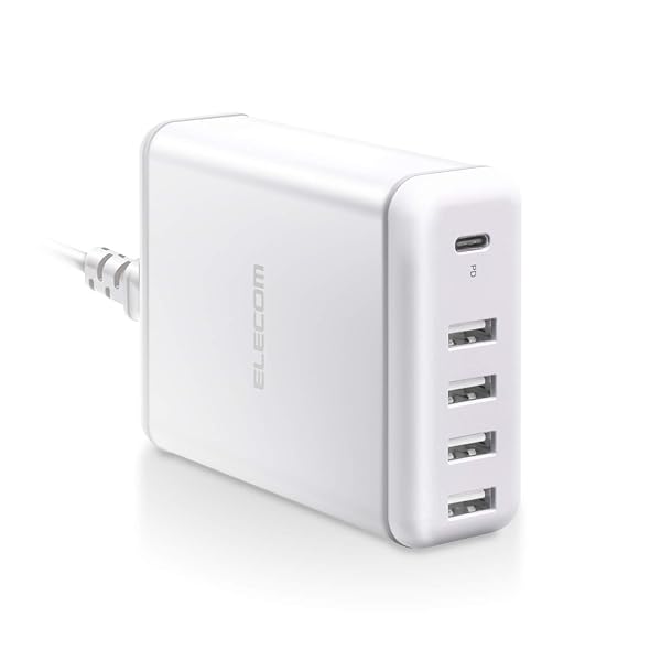 エレコム USB コンセント 充電器 合計60W ( USB PD対応 ) Type-C×1 / USB-A×4 【 iPhone 16 15 14 Android タブレット 対応 】 ホワイト EC-ACD02WH