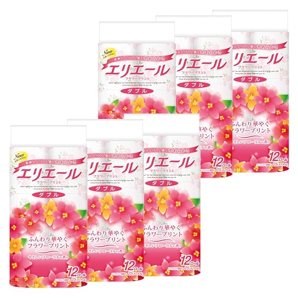 エリエール トイレットペーパー フラワープリント 25m×72ロール(12ロール×6パック) ダブル パルプ100% ..