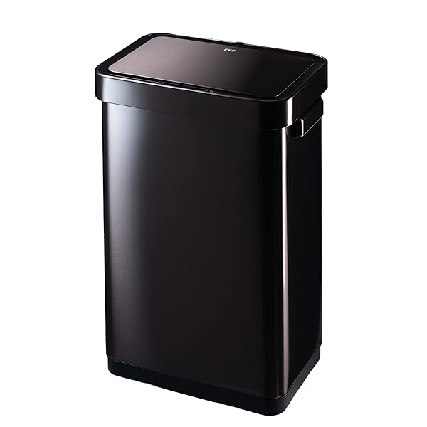 EKO ゴミ箱 自動開閉 デラックスミラージュ T-センサービン ブラックスチール 45L ステンレスふた付き インナーボックス無し EK9378BS-45L