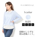 【最大25％OFFクーポン 16日1:59迄】ニット M L LL 3L レディース トップス 長袖 ストライプ 無地 重ね着風 【最安値に挑戦】 おうちコーデ【メール便】