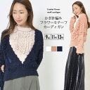 【30日限定 最大15%OFFクーポン】カーデ 9号 11号 13号 レディース トップス 長そで ショート丈 ボタン付き 花モチーフ Vネック 裏地付き 花モ...