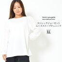 【30日限定 最大15%OFFクーポン】プルオーバーLL レディース トップス 長そで すっきりシルエット 袖レース 洗濯機洗い可 ラウンドネック 無地 レース...