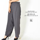 【15日限定最大15%OFFクーポン】パンツ LL レディース セミワイドパンツ 後ろウエストゴム サイドポケット アンクル丈 無地 裏地付き ウエスト両脇調節...