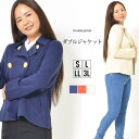 【15日限定 最大15%OFFクーポン】ジャケット S L LL 3L レディース アウター 長そで ストレッチ性 ジャージー素材 洗濯機洗い可 ステンカラー 短め丈 無地 前開き(ダブル仕様) 春 秋 冬 ブリティッシュテイスト 大人かわいい【最安値に挑戦】【メール便】