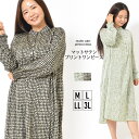 【30日限定 最大15%OFFクーポン】ワンピース M L LL 3L レディース ワンピ 長そで ふんわりシルエット シャーリング 洗濯機洗い可 バンドカラー...