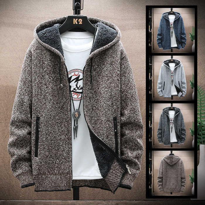 ニットカーディガン パーカー メンズ 裏起毛 長袖 パーカ ニット セーター スウェット ジャケット 厚手..