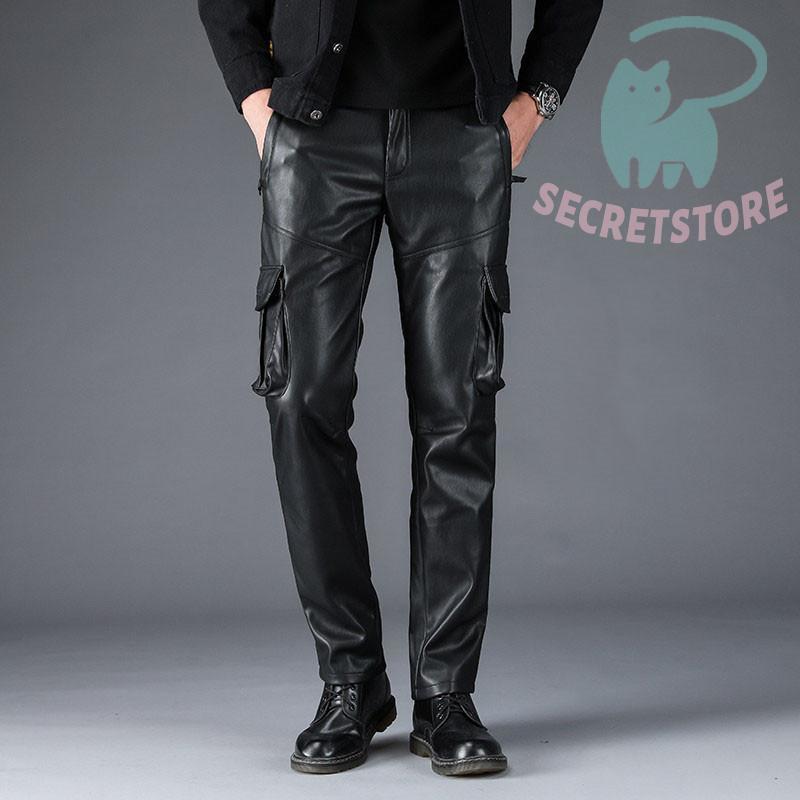 レザーパンツ メンズ 革パン PU レザー 裏起毛 裏ボア カーゴパンツ 防水 ワークパンツ バイクパンツ ロングパンツ ライダース 防風 カジュアル