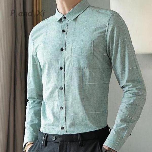 メンズシャツ 長袖 Yシャツ 春秋　韓国風 おしゃれ ビジネス シンプル　ワイシャツ　メンズ　吸汗速乾 ドライ　オシャレ　カジュアル(4)