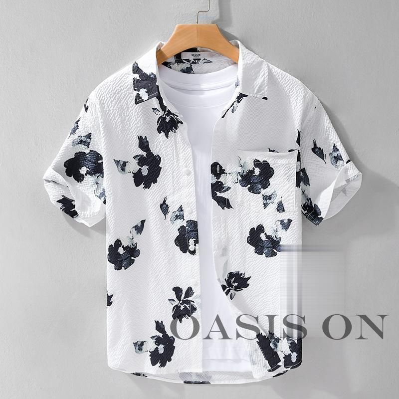 アロハシャツ シャツ メンズ 半袖 柄シャツ 花柄 フラワー ポケット ワッフル生地 柔らかい おしゃれ 夏 涼しい 羽織り サマー カジュアルシャツ メンズシャツ