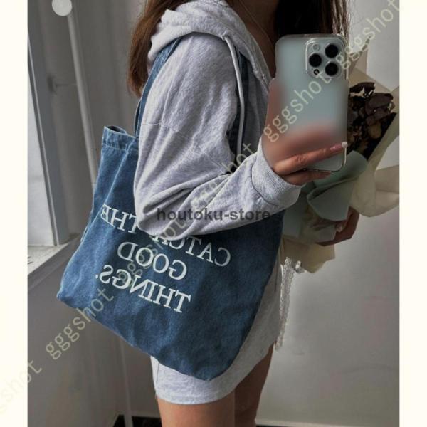 デニム トートバッグ バッグ 手提げバッグ メンズ レディース デニム柄 大きめ 内袋付き 軽量 収納 縦長 通学 A4ファイル収納可 A4サイズ ジーンズ柄 縦 布製