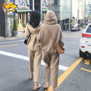 パンツセットアップ ニット レディース 春 秋 パンツスーツ 上下セット 2点セット トップス ニットセーター ガウチョパンツ パーカー 無地