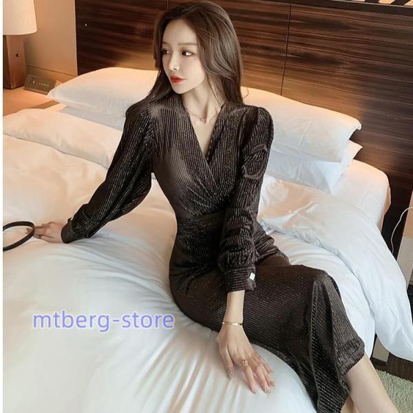 ワンピースレディース ワンピース長袖 ワンピースレディース秋 ナイトドレス ワンピース マキシ丈 Vネック おしゃれ 20代30代40代50代 大 OL通勤yd-5277