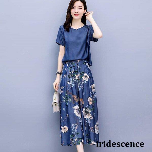 セットアップ レディース 夏 40代 20代 コーデ カジュアル 2点セット ブラウス 半袖 ガウチョパンツ 花柄 大きいサイズ 韓国風 おしゃれ 着痩せ 通勤...