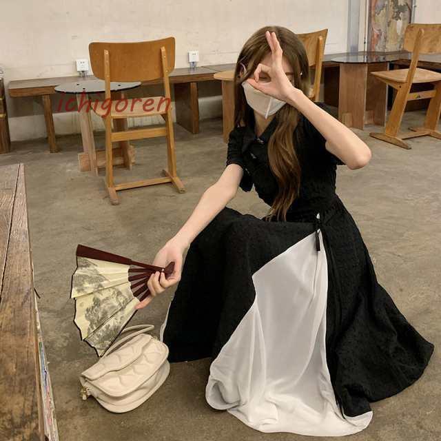 ワンピース レディース チャイナドレス風 ロングワンピース 半袖 エレガント Aライン ドレス パーティー 夏 通勤 通学 春 夏 優雅 細身