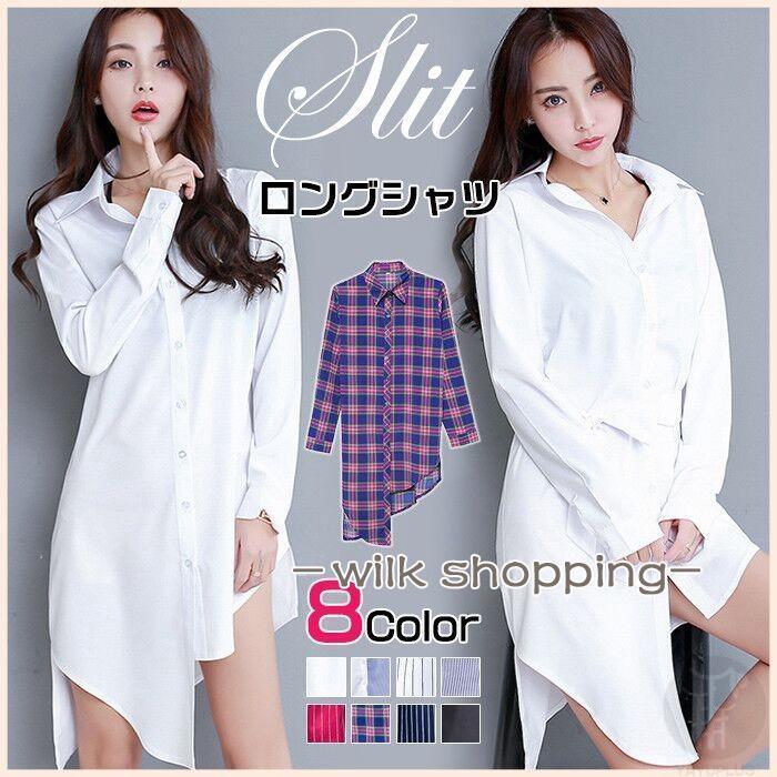 ロングシャツ不規則裾ブラウスレディ...