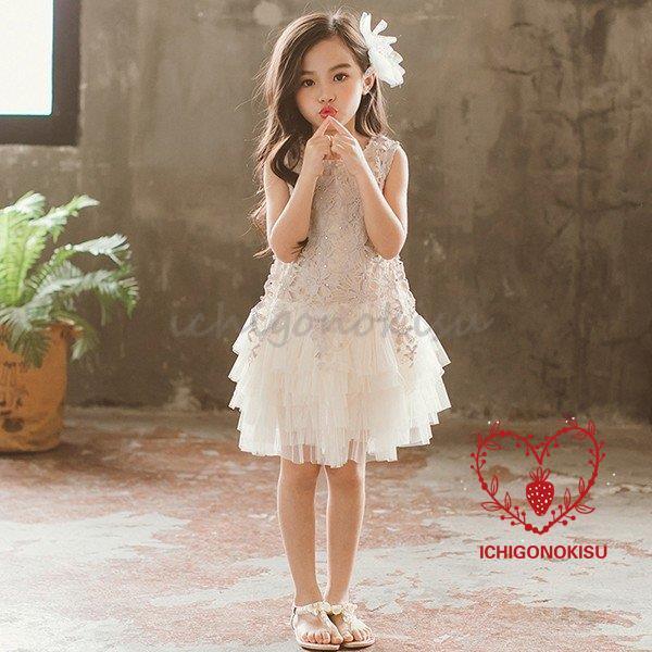 子供服 ワンピース キッズ 子供ドレス 韓国子供服 女の子 夏 ノースリーブ 膝丈 レースワンピース 結婚式 発表会 ピアノ おしゃれ 可愛い 通学着