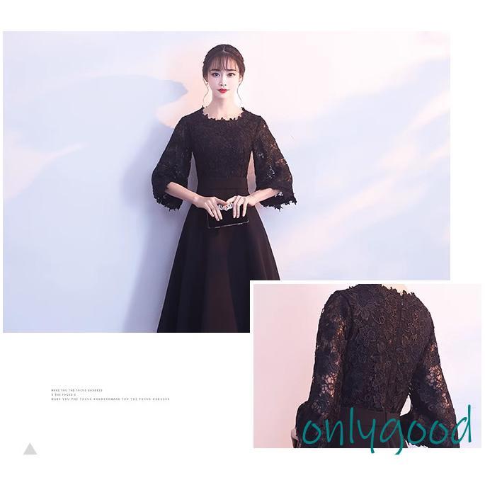 パーティードレス 結婚式 演奏会 ドレス 袖あり 大人可愛いロング丈 マキシ丈 大きいサイズ レース 刺繍 お呼ばれ 二次会 秋冬 20代 30代 40代 50代 ピアノ花嫁(4)